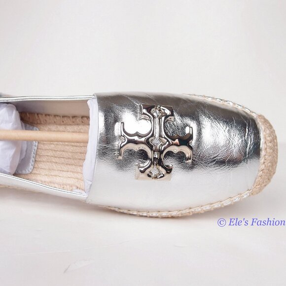 NIB Tory Burch Eleanor Espadrille Leather Flat Metallic Silver 7 7.5 8 8.5 9 9.5 - Picture 11 of 16